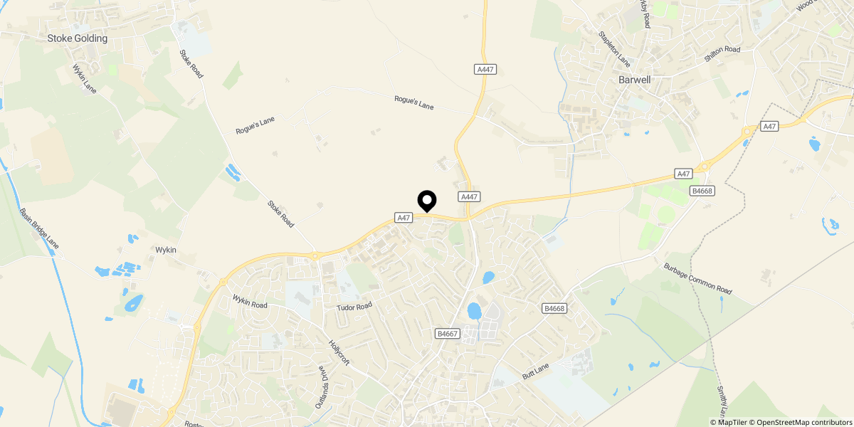 Approximate location of Frobisher Close, Hinckley, LE10 1UP