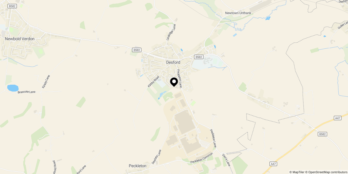 Approximate location of Peckleton Lane, Desford, Leicester, LE9 9JU