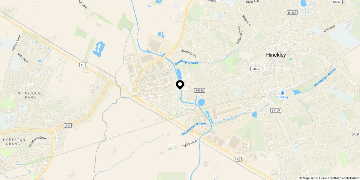 Approximate location of Whitworth Avenue, Hinckley, LE10 0DD