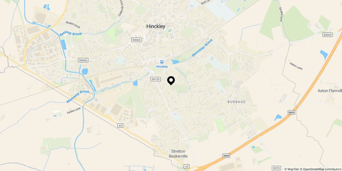Approximate location of Aster Close, Burbage, Hinckley, LE10 2UG