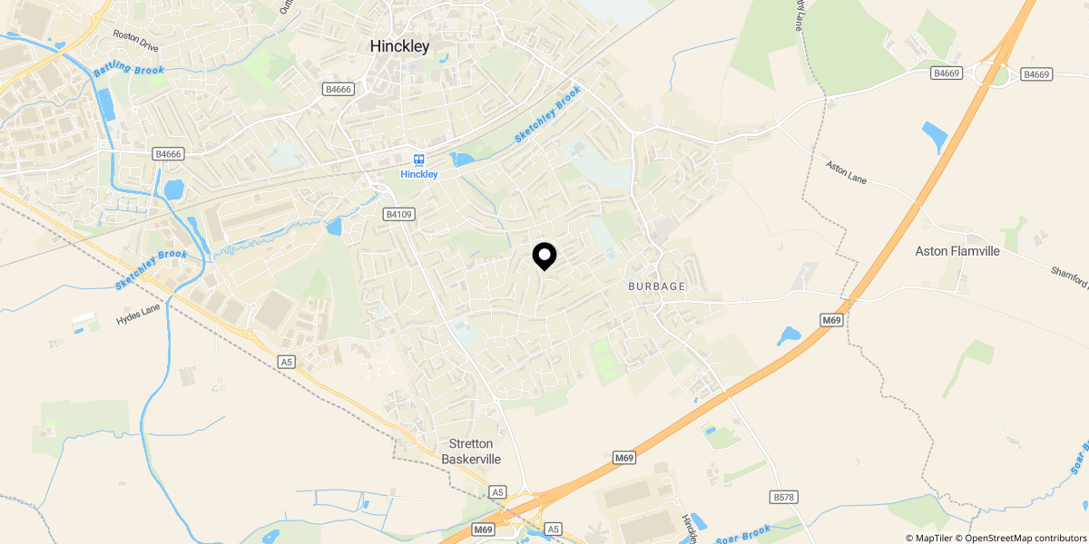Approximate location of Goosehills Road, Burbage, Hinckley, LE10 2RY