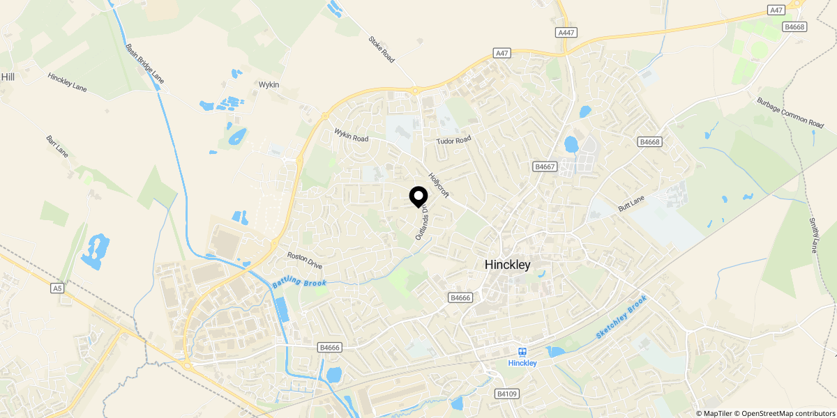 Approximate location of Walney Close, Hinckley, LE10 0TJ